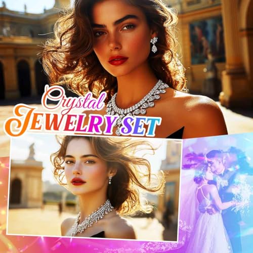 Unicra Rhinestone Bridal Wedding Jewelry Sets Silver Choker Necklace Earrings Bracelet Ring Set Prom Formal Costume Jewelry Set for Women and Brides3