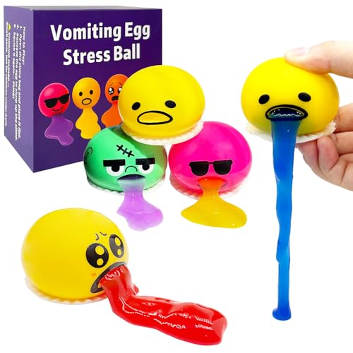 EWFYMY 4 Pack Puking Egg Stress Ball Toys – Funny Slime Vomiting Squeeze Toy, Gross Fidget Prank Ball, Novelty Gag Gift for Kids & Adults, Christmas Stocking Stuffers