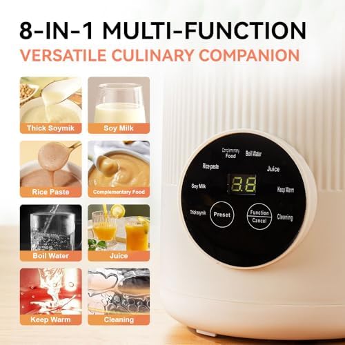 Macchina per latte di soia da 1200 ml, con lama in acciaio inox, prenotazione intelligente, pulizia automatica, ideale per uso domestico, preparazione del latte vegetale senza sforzo