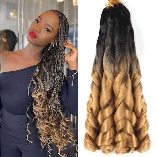 French Curly Braiding Hair 22 Inch 8Pack/lot Loose Wavy Spiral Curl Braids Crochet Hair Deep Wave Synthetic Extensions Pre Stretched Bouncy Braiding Hair(1B/27)