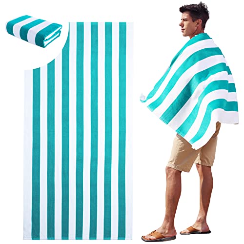 Royal Matrix Striped Large Beach Towel - 100% Cotton 30''X60'' Cabana Striped Beach Towel 1-Pack Bath Towels Super Absorbent Soft Pool Towels Swim Towels (Green, 30" X 60") #TOP1