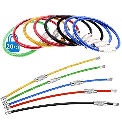 Preisvergleich Produktbild Schlüsselanhänger Drahtseil, ARPDJK 20 pcs 10cm Wiederverwendbar Lange Schlüsselring mit Heavy Duty Edelstahl Gang, Klein Schraubverschluss zum Aufhängen von Gepäckanhänger
