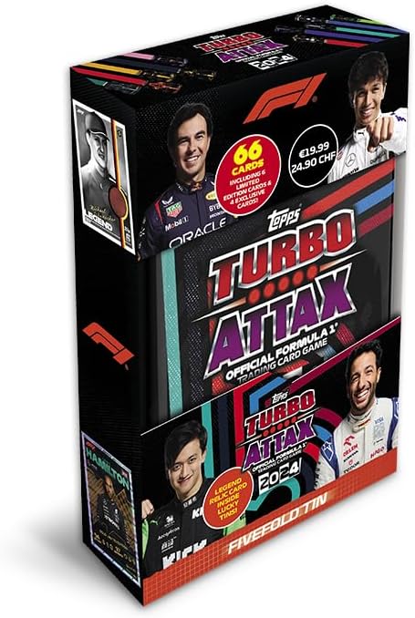 Topps Turbo Attax F1 2024 Mega Tin Five Fold – 66 Cartes Avec Carte Michael Schumacher LE Garantie – Édition 5e Anniversaire