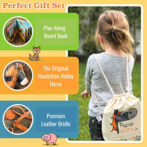Papap Pony Original Handsfree Hobby Horse and Book: Updated Stick Horse (Children Age 2-5) Hand-Crafted Reading and Riding Toy Gift Set for Toddlers and Preschoolers