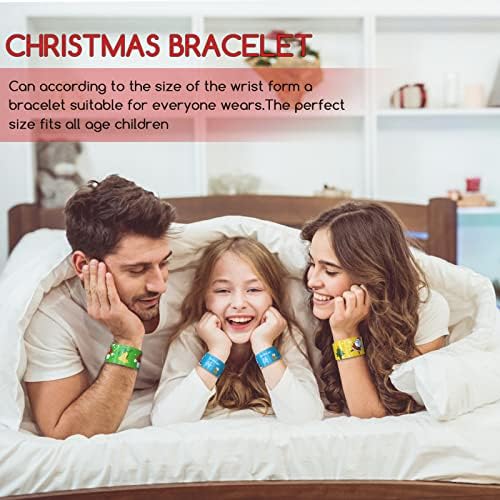 Jsdoin 48PCS Christmas Slap Bracelets with 24 Styles Christmas Wrist Bands with XmasTree Santa Claus Snowman Elk Snowflake Print Designs for Kids Party Bag Fillers Party Favours Christmas Toys