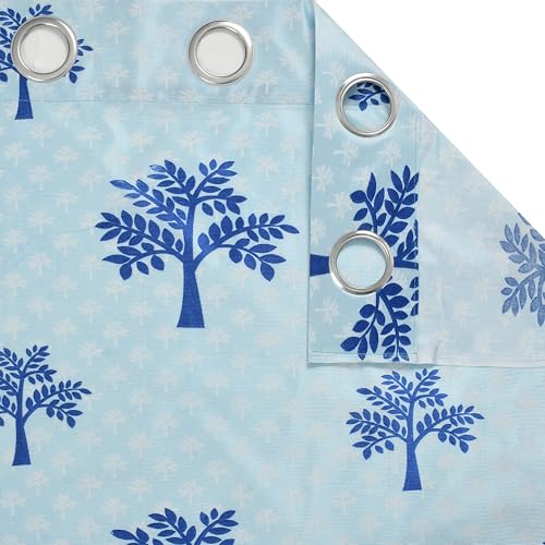 Image of Printed Tree 1 Piece Polyester Home & Living Room Eyelet Window Curtain - 5 Feet, Aqua Blue
