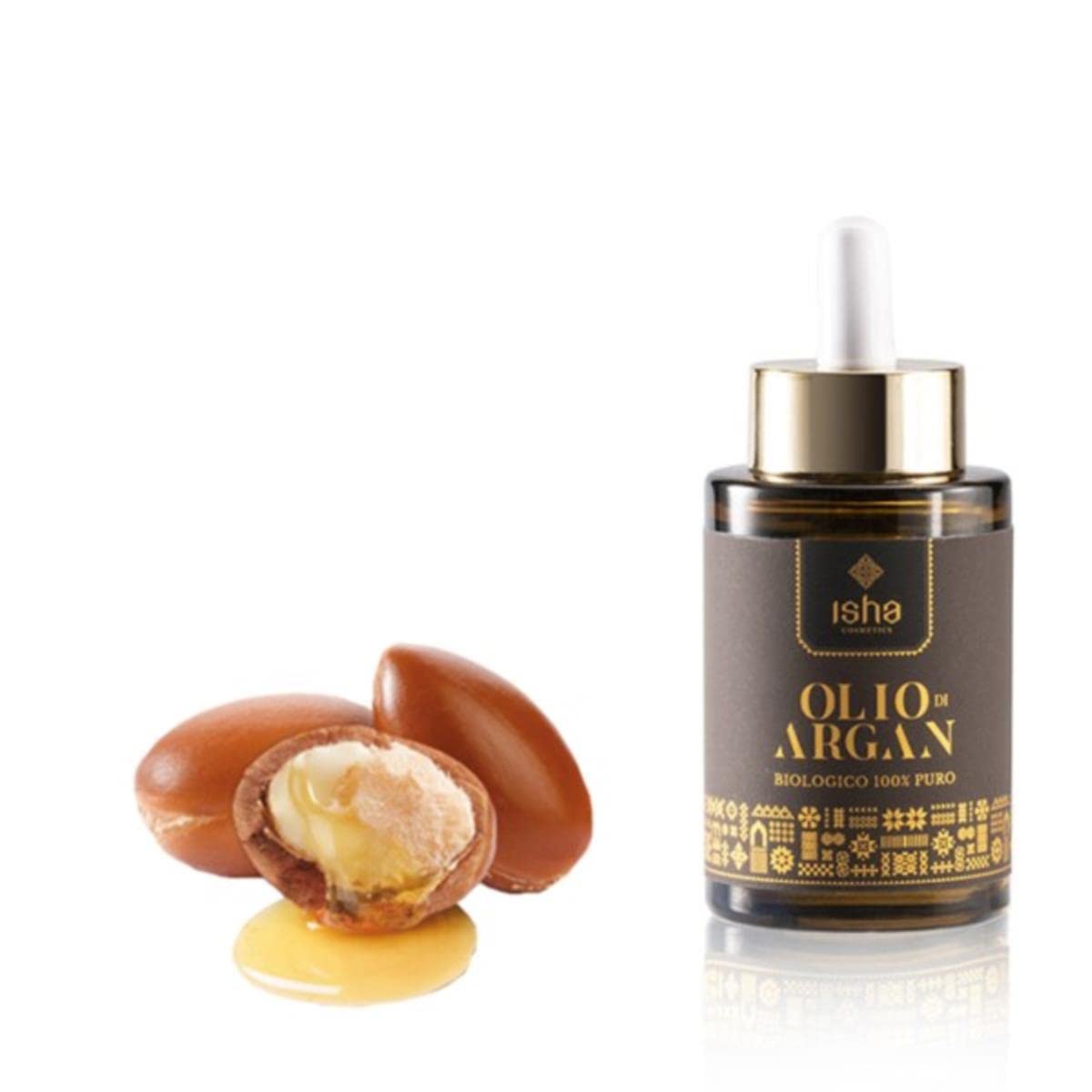 ISHA cosmetics-​Olio d'Argan del Marocco- 100% puro-​biologico-​spremuto a freddo-​testato dermatologicamente e al nichel<1ppm-​vegan-​50ml
