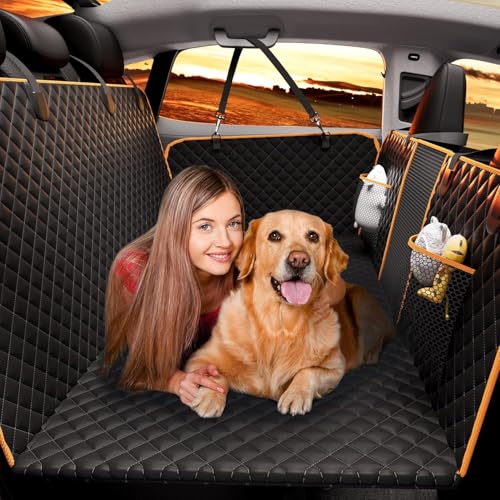 Chilino Back Seat Extender for Dogs - Large Space, Waterproof Dog Car Seat Cover for Back Seat with Hard Bottom Holds 420lbs, Upgraded Material Waterproof Pet Car Bed Dog Hammock for Car, SUV,Truck