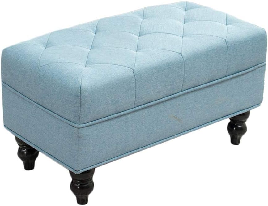 Non-Slip Wooden Bench Home Accessory Pouffe Stool Rest Seat for Change Shoes Sofa Living Room Bedroom (Color : Blue, Size : 40×40×42cm)