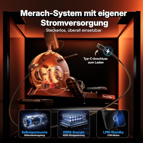 MERACH Rudergerät für Zuhause, Eigenerzeugung, Verbesserter Magnetischer Spitzenwiderstand von 60 kg, Automatische Widerstandsanpassung, LED-Anzeige/ 21,5-Zoll-HD-Bildschirm (R7) (LED-Anzeige)