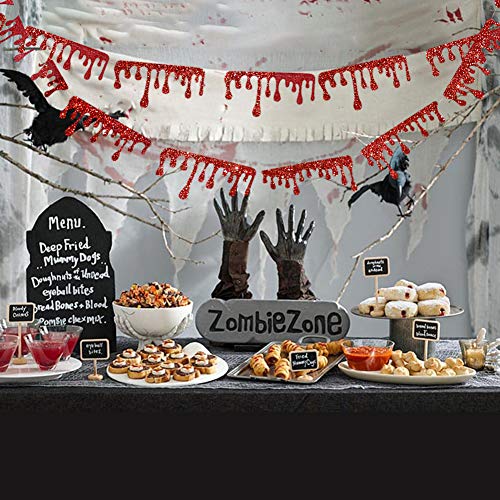 Glitter Red Blood Drop Garland Kit For Vampire Diaries Birthday Party Horror Creepy Halloween Decorations Zombie Flag Banner Decor For Bday/Birthday Party Supplies #TOP5