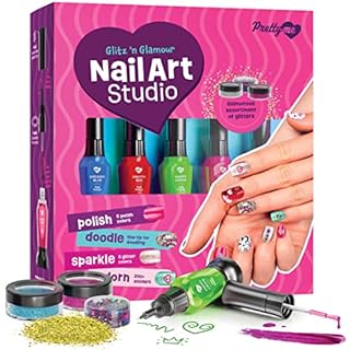 nail art studio for girls - nail polish kit for kids ages 7-12 years old - girl gifts - glitz 'n glamour girls nails gift set - cool girly stuff - polish, pens, glitter, stickers, gems, filer (b0b4brlff9)