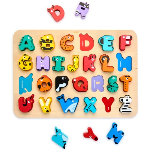 FAO Schwarz Learning Letters Wooden Animal Alphabet Board, 27-Piece Set
