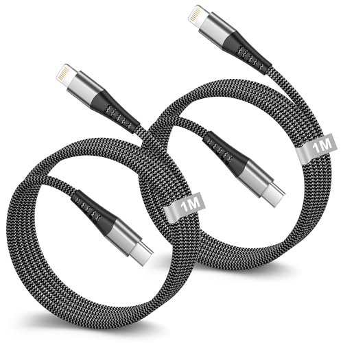 Cable USB C a Lightning 1M 2Pack[Certificado Apple MFi], Cable iPhone USB C Cable Lightning USB C 1M Cable Cargador iPhone Carga Rapida Cable Lightning para iPhone 14 13 12 11 Pro Max/Mini/XS/XR/8/SE