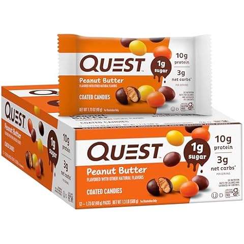 Quest Nutrition Coated Candies, Peanut Butter, 1g Sugar, 10g Protein, 4g Net Carbs, Gluten Free, Keto Friendly, 12 Count Cover