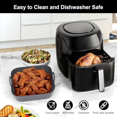 Image of 9-Inch Square Silicone Liners for Large Air Fryer 2Pack, Silicone Pot Baking Accessories for Chefman 6 to 8.5QT, Reusable Air Fryer Tray Insert for Oven Microwave Accessories