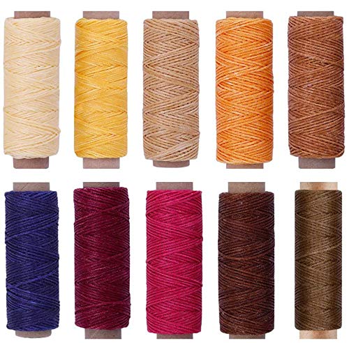 GiantGo 10 colores de cuero encerado hilos de 328 yardas 150D hilo de coser encerado a mano, accesorios para cuero, manualidades, costura a mano, cuero, etc., 32.8 yardas/colores Cover