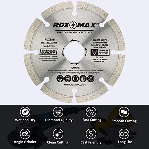 RDXMAX ® 115mm Diamond Cutting Discs for Angle Grinder | Pack of 2  Fast, Clean Cut on Concrete, Tiles, Stones, Marble and Ceramics