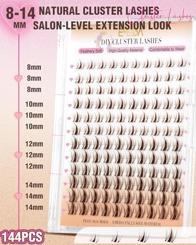 EMEDA Manga Naturalne Brązowe klastry rzęsy Wispy Anime DIY do Przedłużania Rzęs indywidualne rzęsy D-Curl z Przezroczysty i miękki band 8mm 10mm 12mm 14mm Mix Lash Clusters Łatwe do Nałożenia
