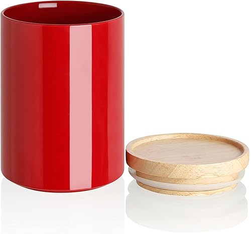 Miniatura 19 de SWEEJAR – Recipiente de cerámica para almacenamiento de alimentos, recipientes apilables con tapa hermética de madera para servir café molido, té