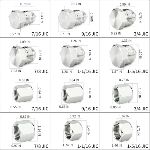 Image of TAISHER 72PCS Carbon Steel JIC 37 Flare Cap & Plug Assortment Kit, SAE AN Fittings，Size 4 6 8 10 12 16，Suitable for Hydraulic Hose Tube and Pipe