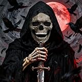 skull mask moving jaw - scary halloween masks for adults men, full head skeleton latex mask with neck for Cosplay Party Props/Halloween Masquerade Partie/Carnival/Christmas/Easter/Costume Parties