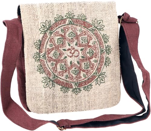 GURU SHOP Sac à bandoulière bohème au Népal, mandala, chanvre, coton, 23 x 24 x 10 cm, marron, Taille unique