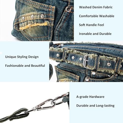 Image of Fashion Crossbody Bag Denim Purse with Rhinestones Y2K Jean Handbag for Women | Washed Denim