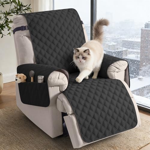 Image of TAOCOCO Recliner Slipcovers,1 Seater Recliner Protector,Waterproof Recliner Covers,Armchair Covers with Pockets,Non Slip Reclining Sofa Covers Arm Chair Covers for Pets /Dogs /Kids(Black)