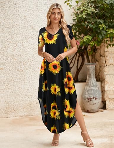 Image of JollieLovin Womens Plus Size Casual Summer Maxi Long Dress Short Sleeve T-Shirt Loose Sun Dress(L-5X)