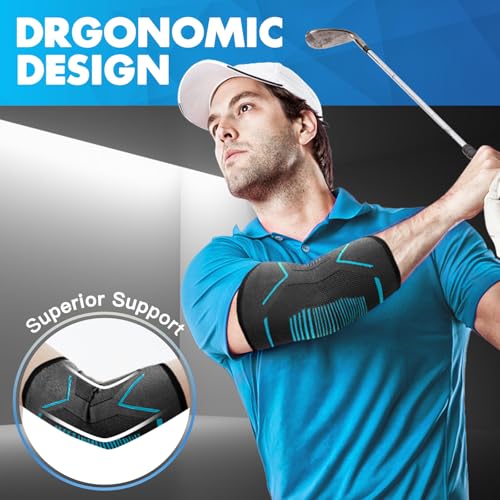 TOVIKI 2 Pack Elbow Support for Men & Women, Elbow Brace Compression Sleeves Support for Tennis, Golfers, Tendonitis, Weightlifting, Gym, Joint Pain Relief (L) - Image 4