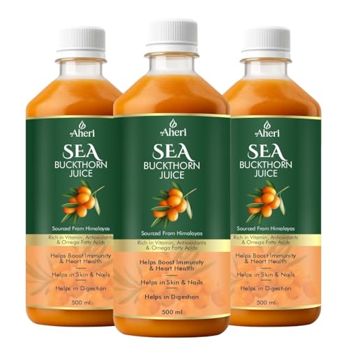 Image of Sea Buckthorn Juice 500 ML | Buckthorn Berry Herbal Juice with Natural Vitamin C | Herbal Support for Immunity, Skin Glow & Gut Health | Omega 3 6 7 9 & Antioxidants - Pack of 3
