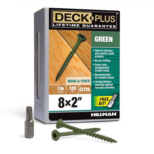 Image of Deck Plus 2 Inch Epoxy Coated Exterior Wood and Fence Screws #8 x 2 Torx /Star Drive Included Coarse Thread, Outdoor Rust Resistant Decking Screw, Green, 1lb Box, 125 Pieces | 48399
