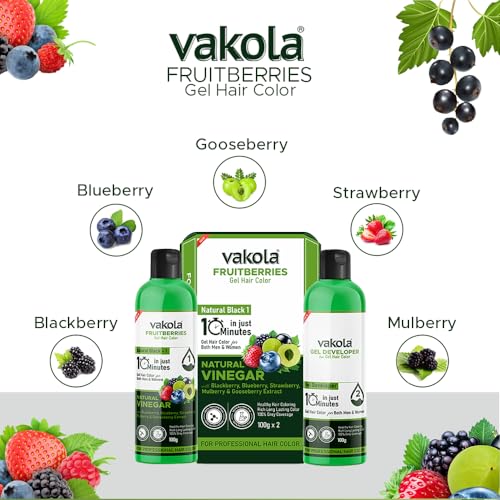 Fruitberries Natural Black Long Lasting Natural Fruit Vinegar Professional Gel hair Color for Both Men & Women (100ml x 2(Black Gel Hair Color & Developer)) - Image 5
