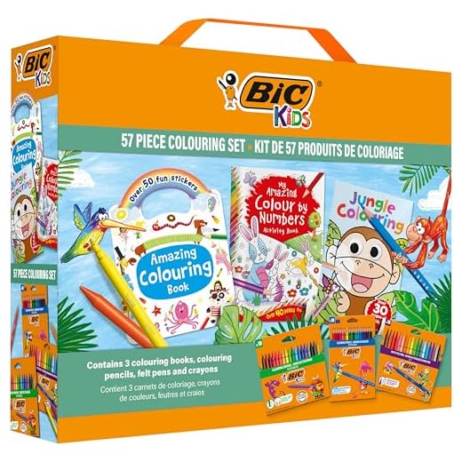 BIC Kids Set de Coloreado: Regala Creatividad Sin Límites, incluye 57 piezas para colorear, colores vibrantes y 3 divertidos libros de coloreado para despertar el lado artístico de los niños y niñas