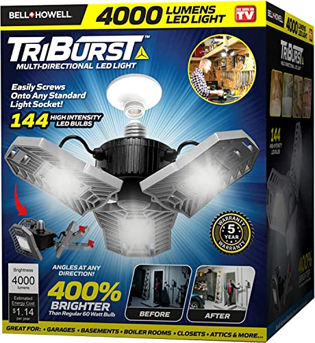 Triburst by Bell+Howell ASON TV 4000 Lumens / 6500 Kelvin Indoor Lights Ultra Bright Lighting with 144 LED Bulbs and Multi-Directional Triple Panel Bedroom Garage Ceiling Light