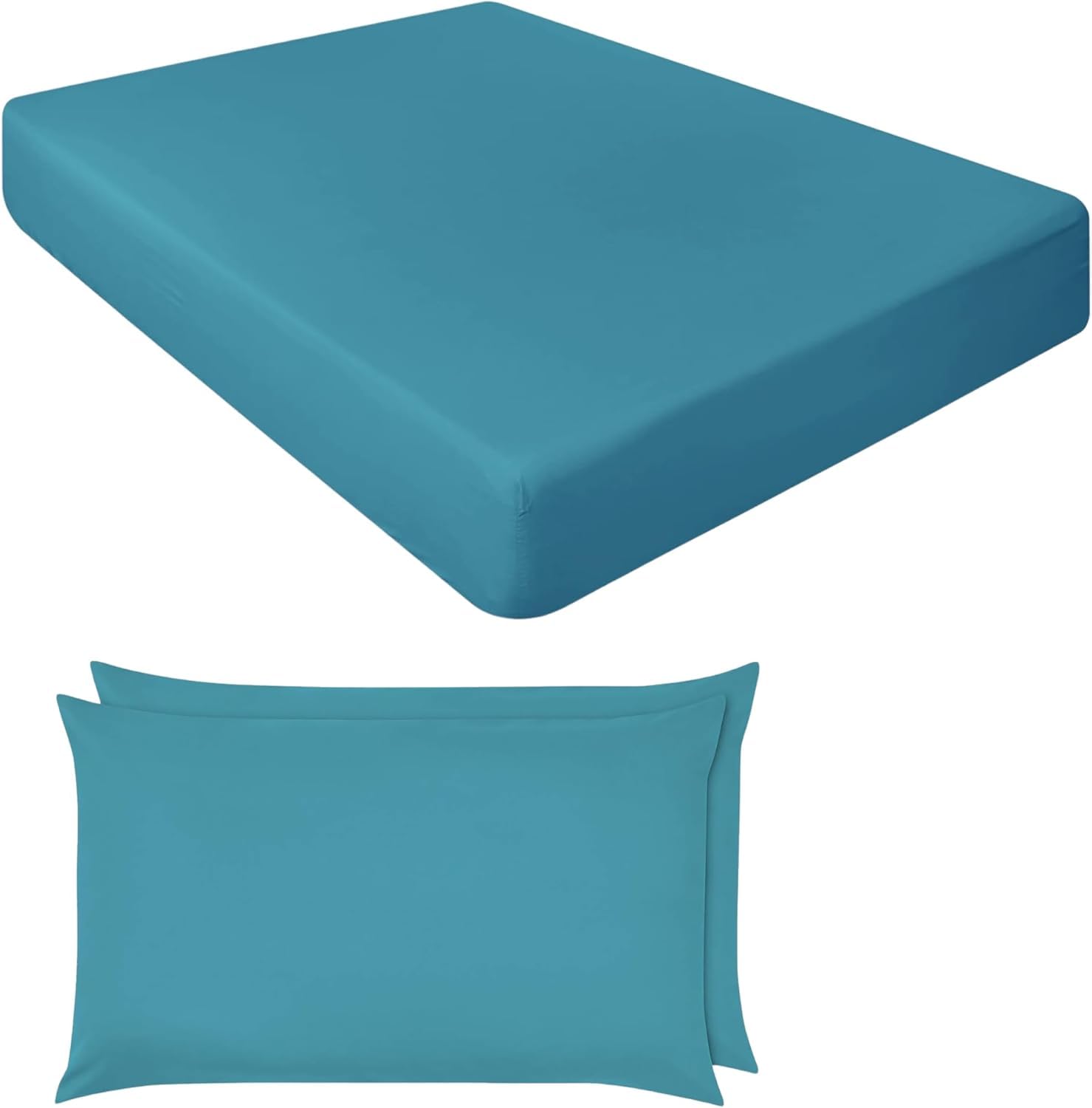 Niys Luxury Bedding Teal Extra Deep Fitted Sheets 16"/40Cm Deep Luxury Percale In 15 Colours (, King + Pillowcase Pair)