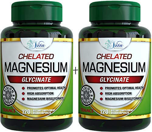 Magnesium Glycinate 200mg Vegan Capsules: Ultra Bioavailable Best Chelated Magnesium Supplement - Albion TRAACS Non-GMO Buffered Chelate Supplements (2 Pack)