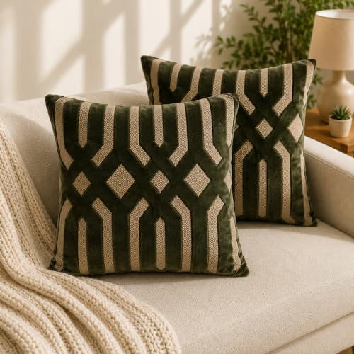 Best Decorative Cushion Covers: Cotton vs Velvet 13 GM Jacquard Velvet Cushion Cover 16x16 Inches|Olive Green Geometr...