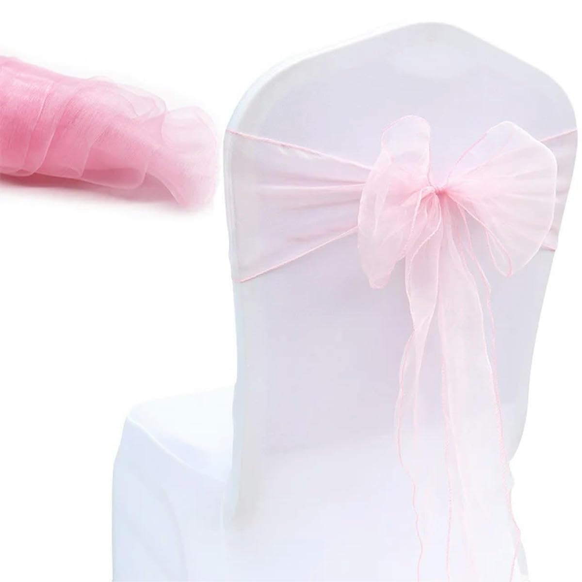 30 sztuk/partia szarfy na krzesła z organzy węzeł opaski kokardy na krzesła na na wesele bankiet wydarzenie kraj dekoracja krzesła na ślub(Light Pink)