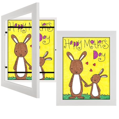 Image of 2 Pack 8.5x11 Kids Art Frames White, Kids Artwork Frames Changeable Child Artwork Picture Display Front Opening, Rustic Children Storage Frame Hold 50pcs Craft, Drawing, Art Project, Schoolwork