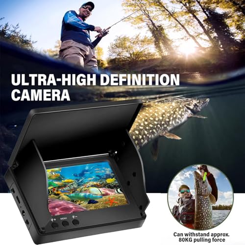 Fischfinder, Fish Finder Kamera IP65 Wasserdicht Unterwasser Kamera mit 5 Zoll IPS Display 8000mAh Akku 30m Kabel 220° Weitwinkel Nachtsicht für Meeresangeln Fluss Angeln Eisfischen