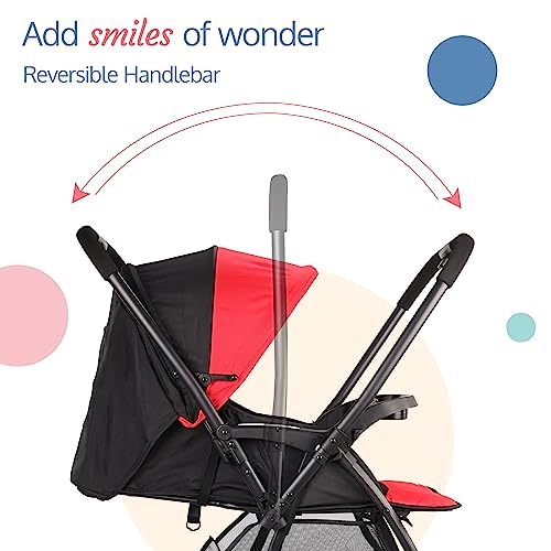 Image of LuvLap Golf Baby Stroller /Pram with 5 Point Safety Harness, 0-3 Years, Multi Level Recline & Adjustable footrest, Extendable Canopy, Red & Black