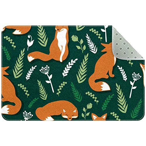 Non-Slip Indoor Doormat Durable Entrance Mat Absorbent Mud Front Back Door Mat Kitchen Carpet ,24x16 in Cute Orange Foxes Wicker Green