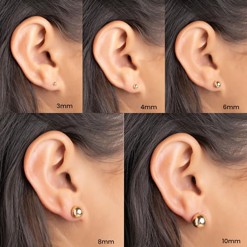 Barzel 18K Gold Plated Ball Stud Earrings Set, Sizes 3-10MM, 5 Pack, High Polish Finish Ball Suds2