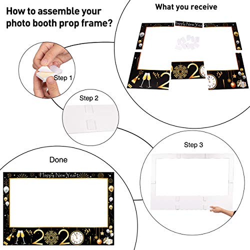 2020 Happy New Year's Eve Photo Booth Prop Frame Gold Black Party Favors Holiday Decorations Supplies Assembly Needed - Thumbnail 4