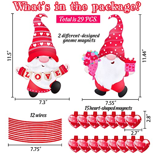 Image of 29PCS Valentines Day Car Refrigerator Decorations - Reflective Valentine Gnome Heart Magnets Decor Party Ornaments Accessories