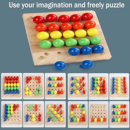 ENIKMOSD Mosaik Steckspiel ab 2 3 4 5 Jahre,Holz Steckspiel Montessori Spielzeug für Kinder,Kinderspiele zum Farbenlernen Pädagogisches Lernspielzeug Geschenk für Kinder Mädchen Jungen