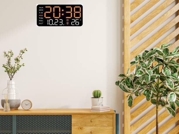 Image of Digital Alarm Clock Wall /Table -9 inch Inch Large LED Display with Date & Week, Remote Control, Big Wall Clock for Bedroom, Living Room, Office (Recta Orange Clock)