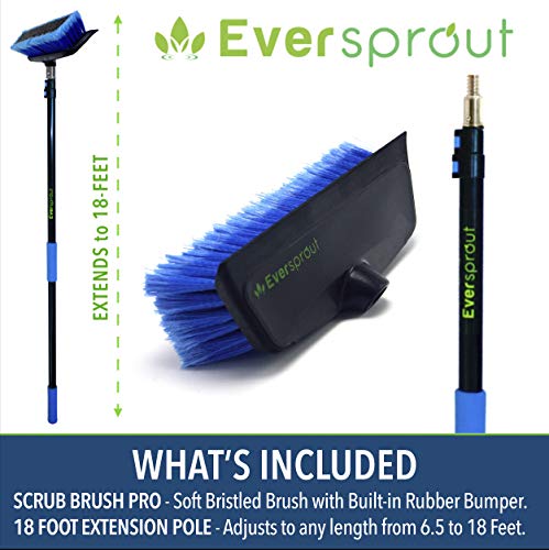 EVERSPROUT 7-to-19 Foot Scrub Brush (25+ Ft. Reach) | Long Lightweight Extension Handle | Soft Bristles wash Car, RV, Boat, Solar Panel, Floor, Deck | Rubber Bumper and Squeegee Prevents Scratches
